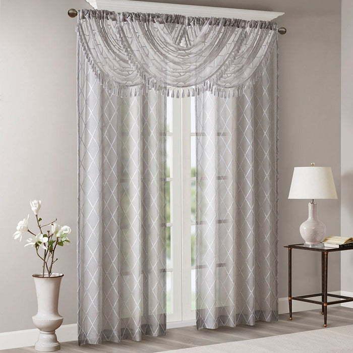 Irina - Diamond Sheer Embroidered Waterfall Valance - Gray - Simple Home Plus