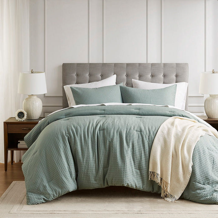 Mina - Full/Queen Waffle Weave Textured Comforter Set - Sage Green - Simple Home Plus