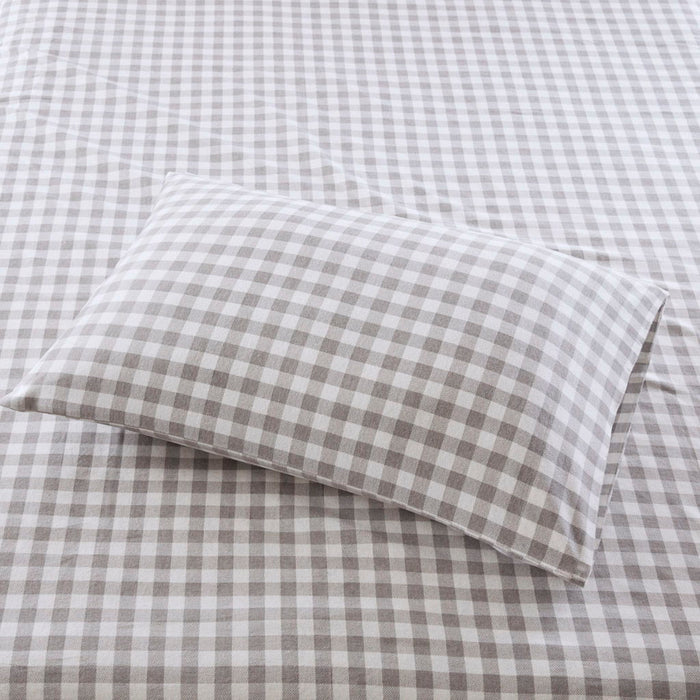 Cozy Flannel - 4 Piece Queen Printed Sheet Set - Gray Herringbone Check