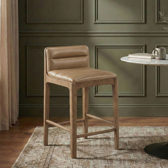 Ellis - Vegan Leather Upholstered Counter Stool (Set of 2) - Tan - Simple Home Plus