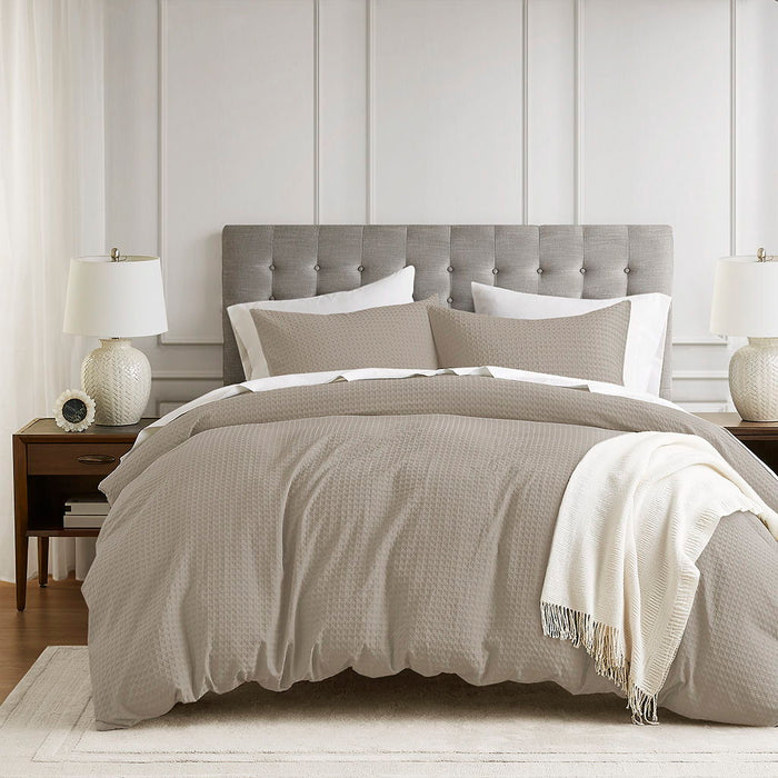 Mina - Full/Queen Waffle Weave Textured Duvet Cover Set - Neutral - Simple Home Plus