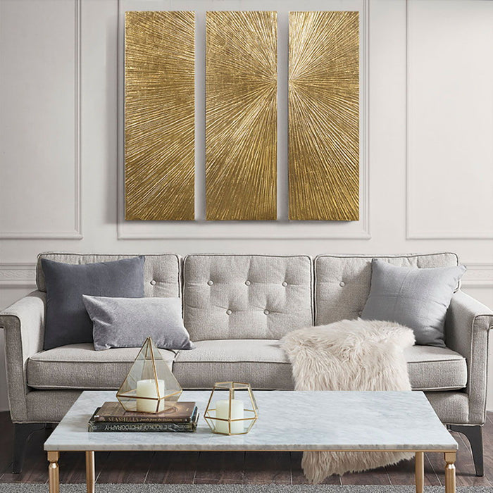 Sunburst - 100% Hand Painted Dimensional Wall Décor (Set of 3) - Gold - Simple Home Plus