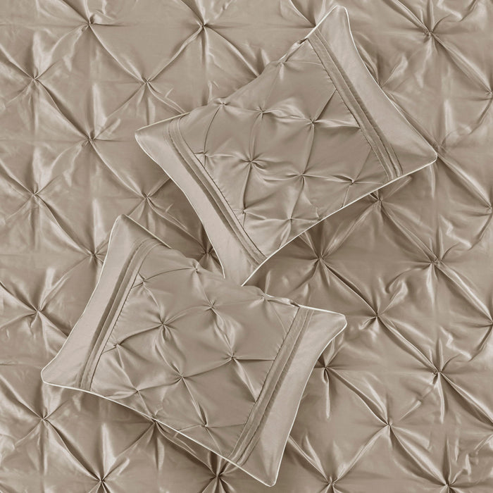 Laurel - Queen Pieced Pleated 7 Piece Tufted Comforter Set - Taupe - Simple Home Plus