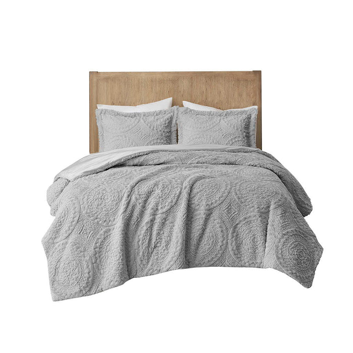 Arya - King Embroidered Medallion Ultra Comforter Mini Set - Gray - Simple Home Plus