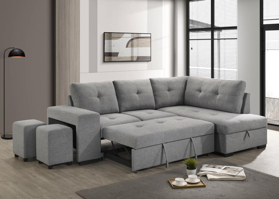 Roanne - Fabric Upholstered Sleeper Sectional Sofa - Gray - Simple Home Plus