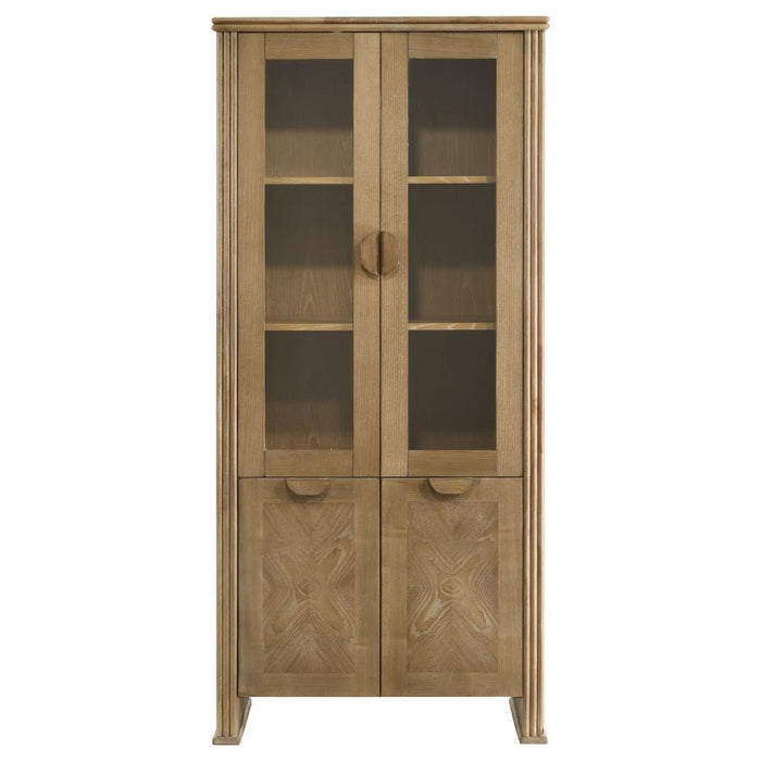 Adina - Tall Display Cabinet - Distressed Light Brown - Simple Home Plus