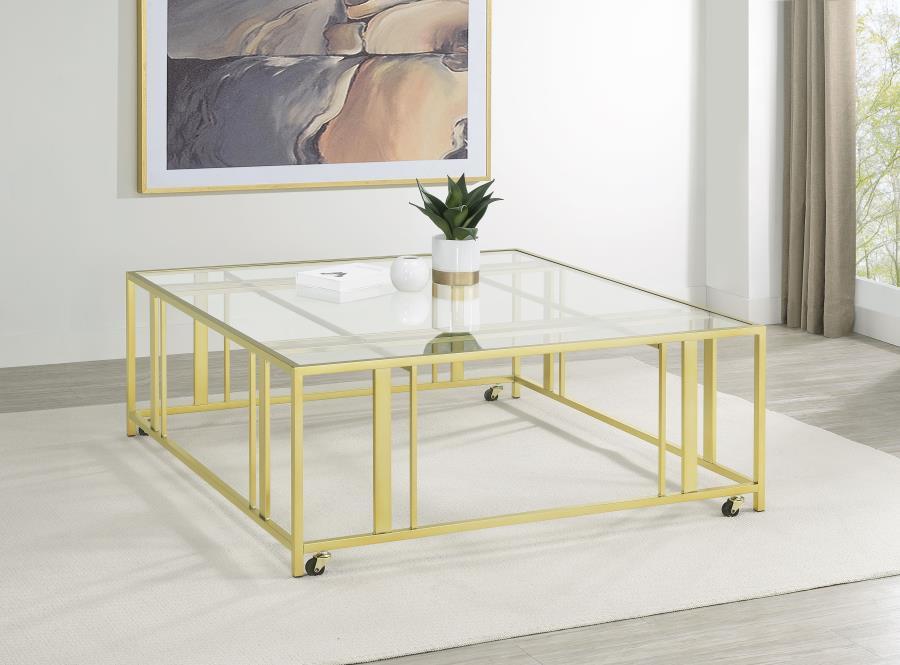 Adri - Square Glass Top Coffee Table With Casters - Simple Home Plus