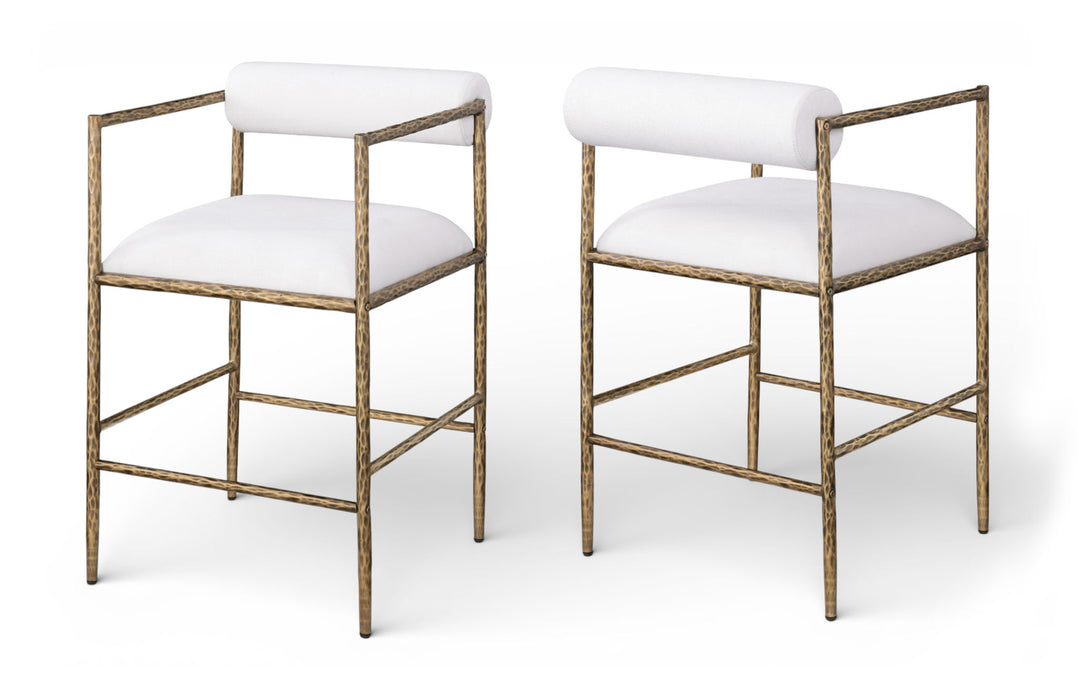 Axis - Linen Textured Cream Fabric Upholstered Counter Stool (Set of 2) - Simple Home Plus
