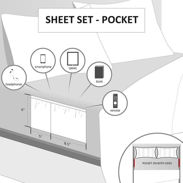 Microfiber - Sheet Set With Side Storage Pockets - Charcoal - Simple Home Plus