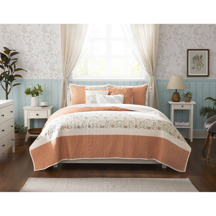 Dawn - King 6 Piece Reversible Coverlet Set - Coral - Simple Home Plus