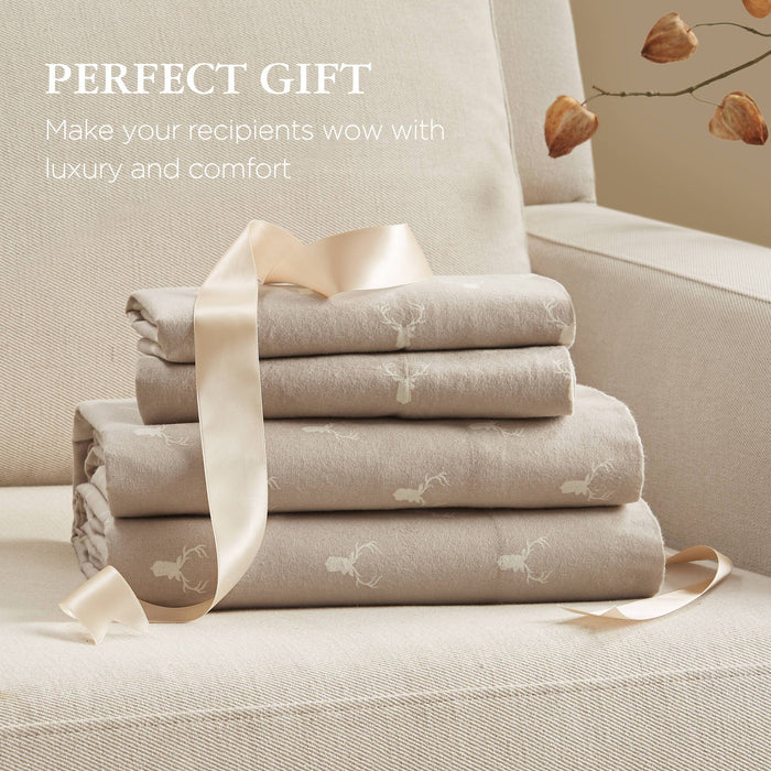 Flannel - California King 100% Flannel Printed Sheet Set - Stag Head - Simple Home Plus