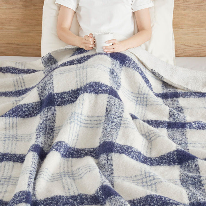 Bloomington - Faux Mohair to Sherpa Throw - Blue - Simple Home Plus