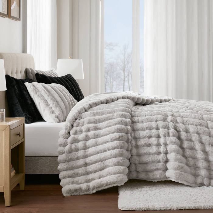 Jasmine - 3 Piece Full/Queen Ultrasoft Ribbed Comforter Set - Black - Simple Home Plus