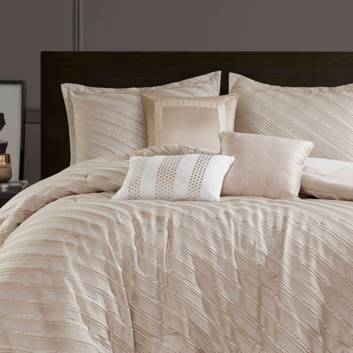 Riva - 7 Piece Queen Comforter Set - Beige - Simple Home Plus