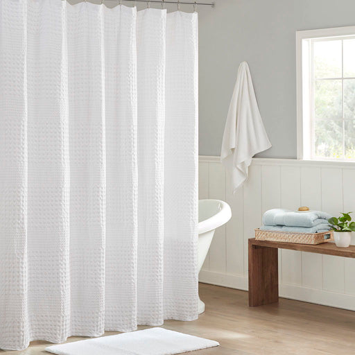 Arlo - Super Waffle Textured Solid Shower Curtain - White - Simple Home Plus