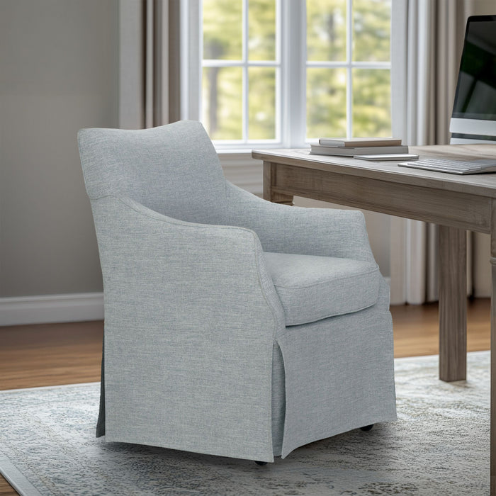 London - Upholstered Skirted Dining Arm Chair With Hidden Casters - Light Blue - Simple Home Plus