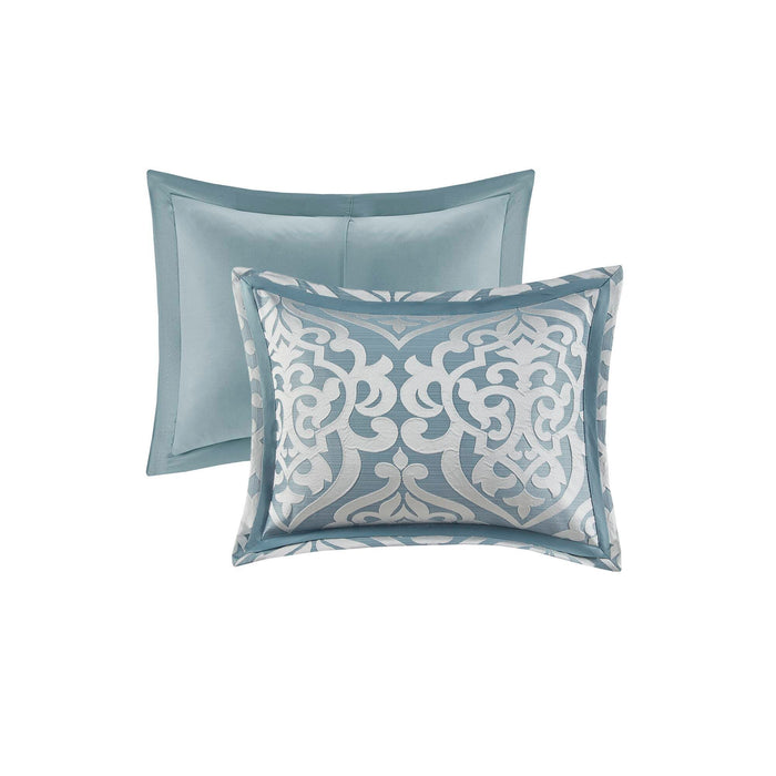 Odette - 8 Piece Jacquard Comforter Set - Aqua / Silver - Simple Home Plus