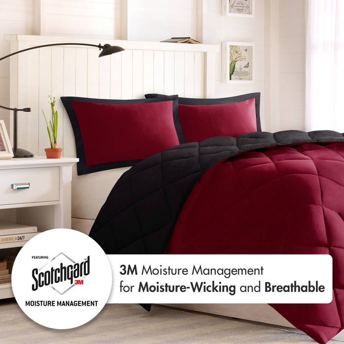 Larkspur - Full/Queen 3M Scotchgard Diamond Quilting Reversible Down Alternative Comforter Set - Red/Black - Simple Home Plus