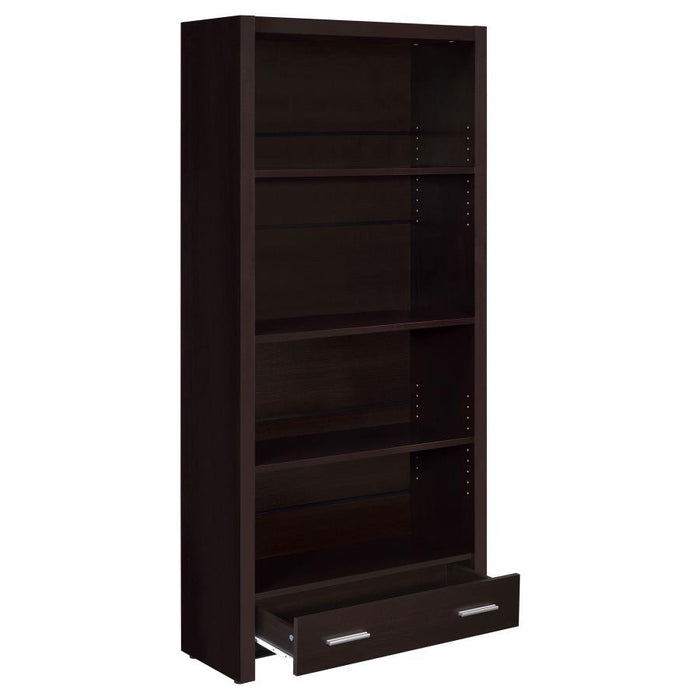 Skylar - 5-Shelf Bookcase With Drawer - Cappuccino - Simple Home Plus