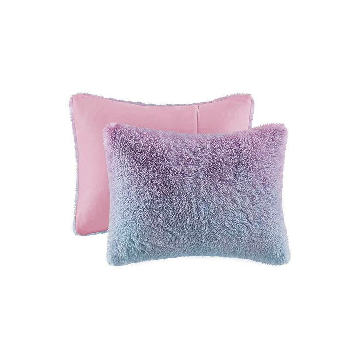 Primrose - Ombre Shaggy Faux Fur Comforter Set - Purple Multi - Simple Home Plus