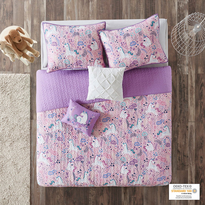 Lola - Twin Unicorn Reversible Coverlet Set - Pink - Simple Home Plus