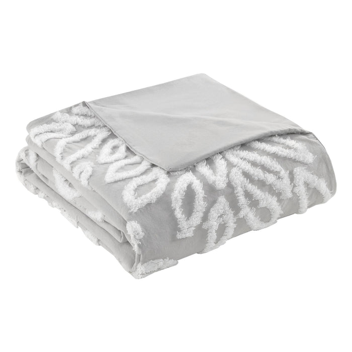 Veronica - 3 Piece Tufted Floral Duvet Cover Set - Gray / White - Simple Home Plus