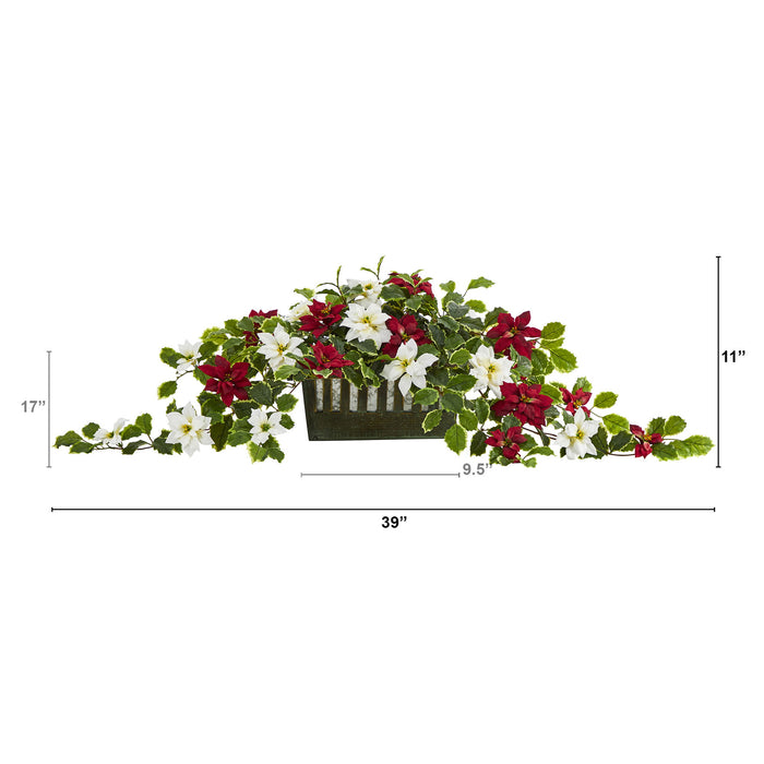 39" Poinsettia and Holly Plant in Planter (Real Touch)