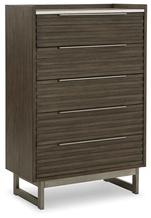 Arkenton - Grayish Brown / White - Five Drawer Chest - Simple Home Plus