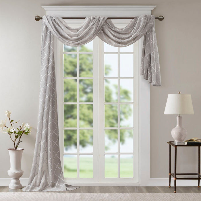 Irina - Diamond Sheer Embroidered Window Scarf - Gray - Simple Home Plus