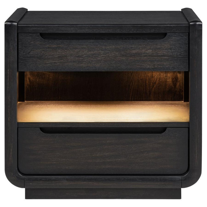 Leandro - 2-Drawer LED Nightstand With USB - Burnished Black - Simple Home Plus