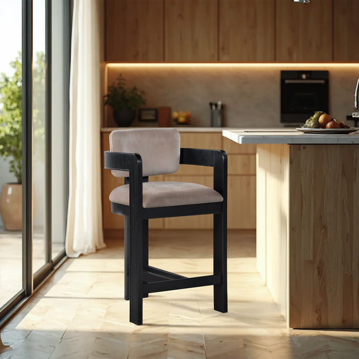 Sacha - Velvet Stool With Black Base - Simple Home Plus