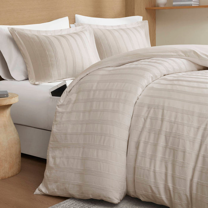 Logan - Queen Striped Duvet Set - Neutral - Simple Home Plus