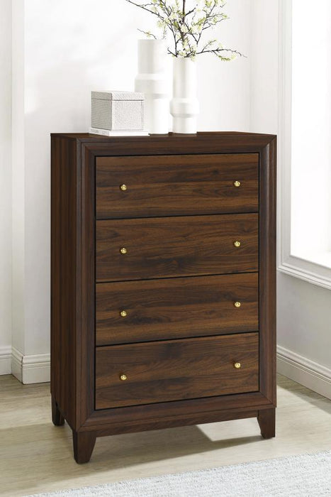 Welsley - 4-Drawer Chest Of Drawers - Walnut - Simple Home Plus