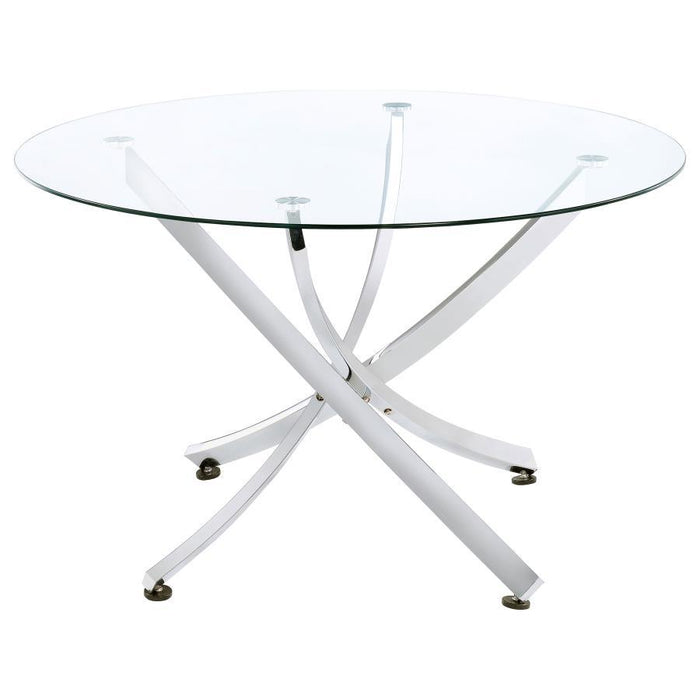 Beckham - 5 Piece Round Glass Top Dining Set - Chrome And White - Simple Home Plus