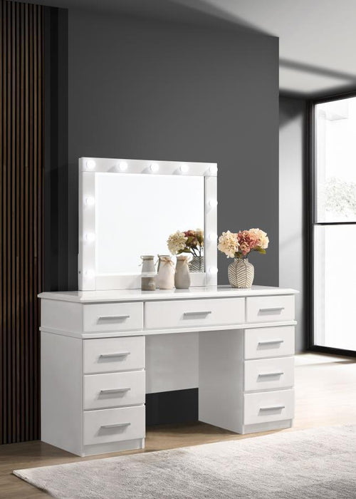 Felicity - 9-Drawer Vanity Table With Lighted Mirror - Glossy White - Simple Home Plus