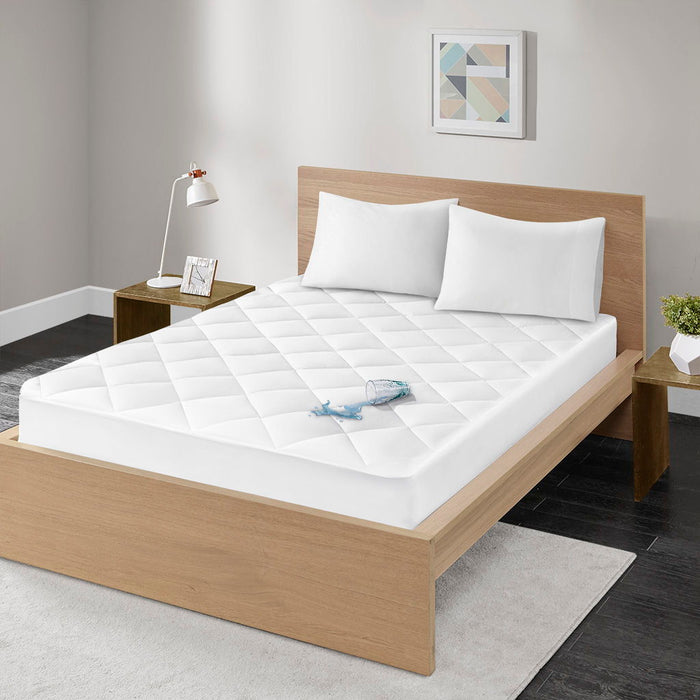 Quiet Nights - Queen Waterproof Diamond Quilting Down Alternative Mattress Pad - White - Simple Home Plus
