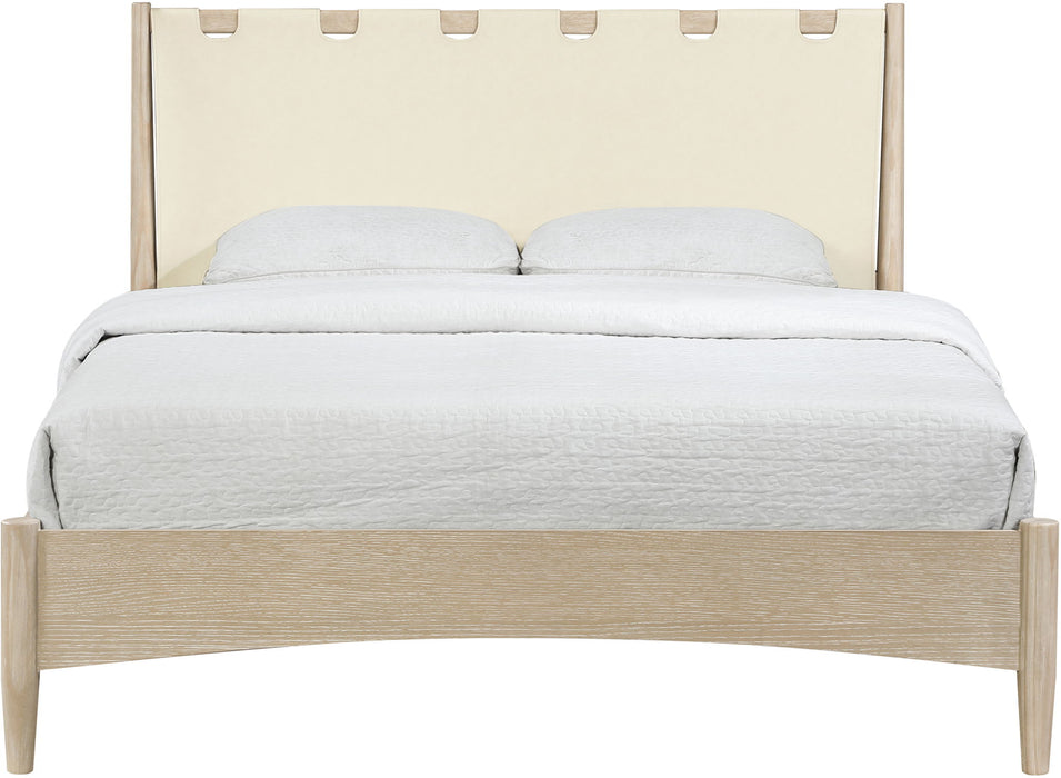 Santos - Vegan Leather Headboard And Wood Bed - Waxed Natural Frame - Simple Home Plus