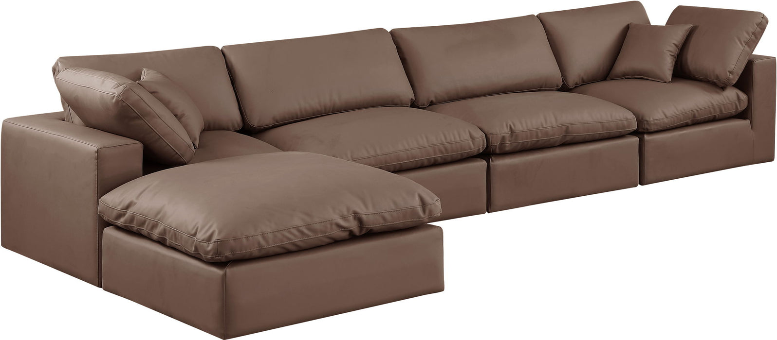 Comfy - 5 Piece Faux Leather Modular Sectional With Chaise - Simple Home Plus
