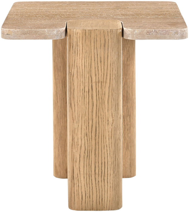 Ravenna - Genuine Fabric Travertine And Oak Wood Table - Simple Home Plus