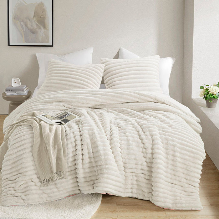 Avril - Twin/Twin Long Fluffy Ribbed Plush Comforter Set - Ivory - Simple Home Plus
