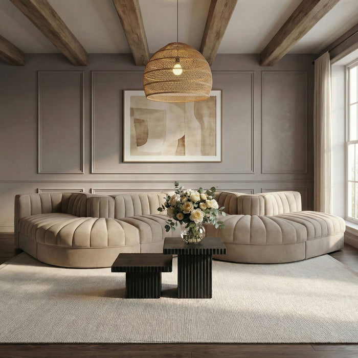 Rummi - Rounded Velvet Performance Fabric Upholstered 6 Piece Modular Sectional - Simple Home Plus
