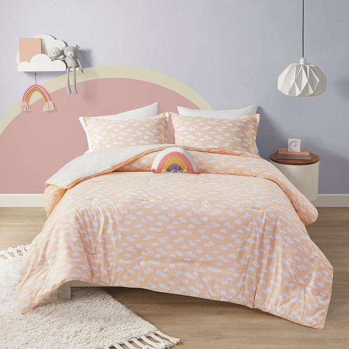 Dawn - Sunshine Printed Reversible Comforter Set - Yellow / Coral