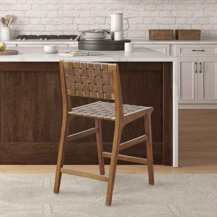 Oslo - Faux Leather Woven Counter Stool 24"H - Brown - Simple Home Plus