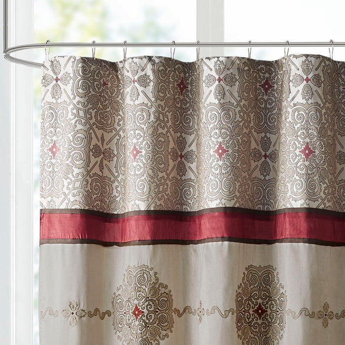 Donovan - Embroidered Shower Curtain - Red - Simple Home Plus