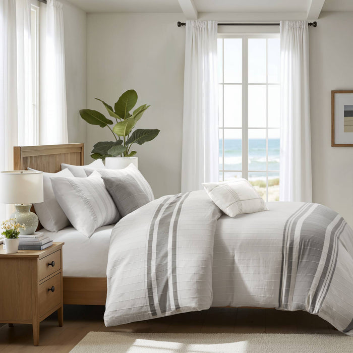 Morgan - 5 Piece Jaquard Duvet Set - White / Gray - Simple Home Plus