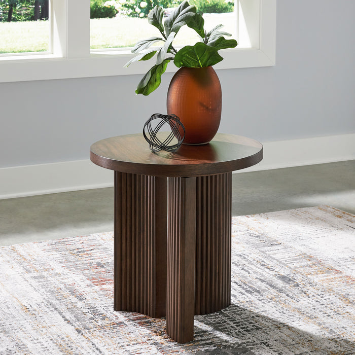 Korestone - Dark Brown - Round End Table - Simple Home Plus
