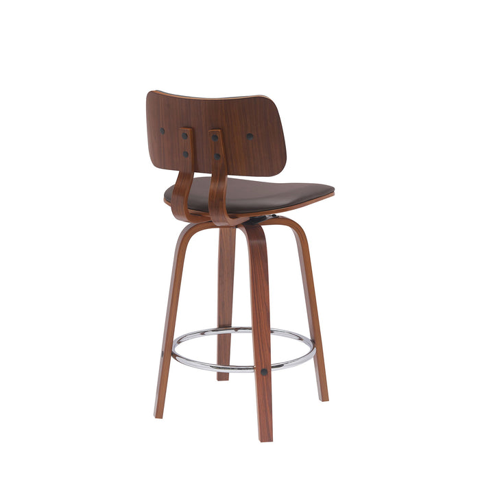 Pico - Swivel Walnut Wood Faux Leather Stool - Simple Home Plus