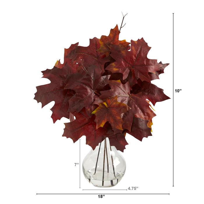 18" Autumn Maple Leaf Artificial Plant in Glass Planter