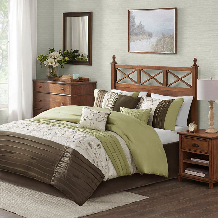 Serene - California King Embroidered Piece Comforter (Set of 7) - Green - Simple Home Plus