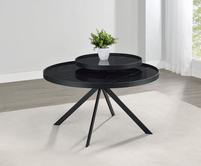 Briggs - Round Marble Printed Glass Top Coffee Table - Simple Home Plus